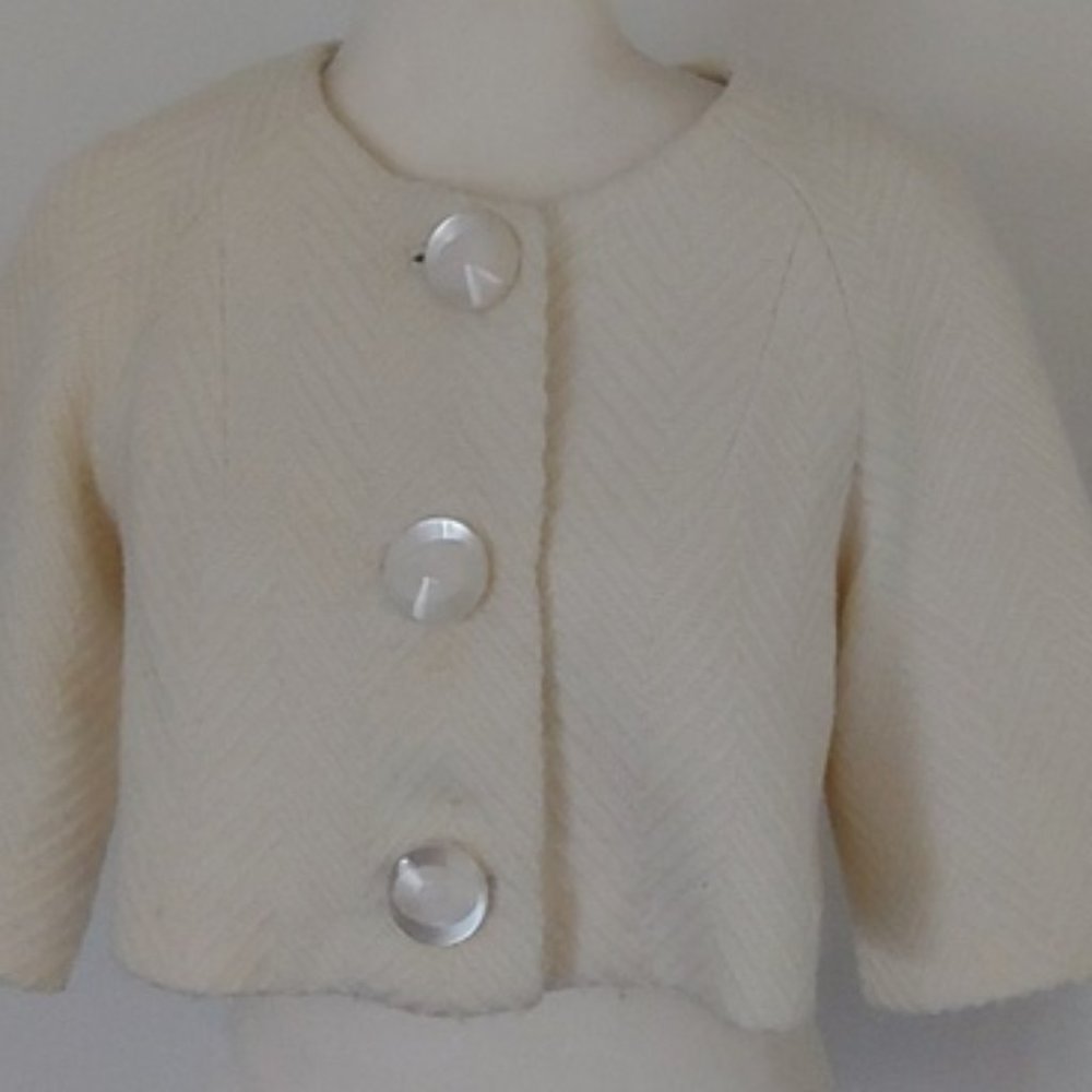 Women's Cream Short Boxy Blazer Jacket - Elegant Button Front